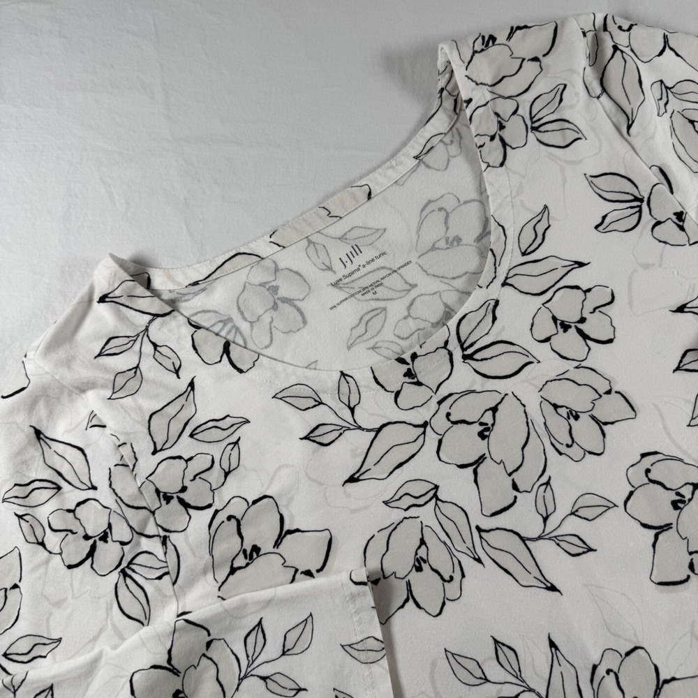 J. Jill Women's Size M White Floral Luxe Supima Cotton A-Line Floral Tunic